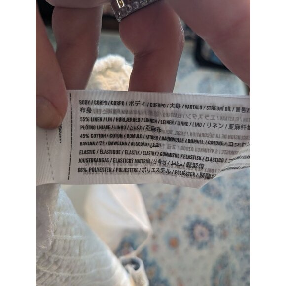 Abercrombie & Fitch White Linen and Cotton Blend Smocked Tie-Front Crop Top - XL - Picture 7 of 8